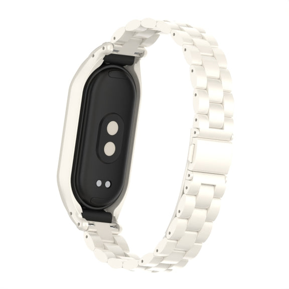 For Xiaomi Mi Band 8 Integrated Metal Case + Three-bead Watch Band(Beige)