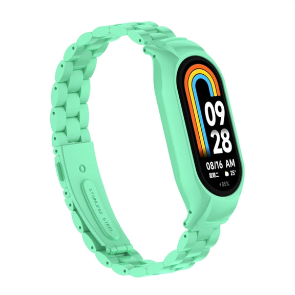 For Xiaomi Mi Band 8 Integrated Metal Case + Three-bead Watch Band(Blue Sea)