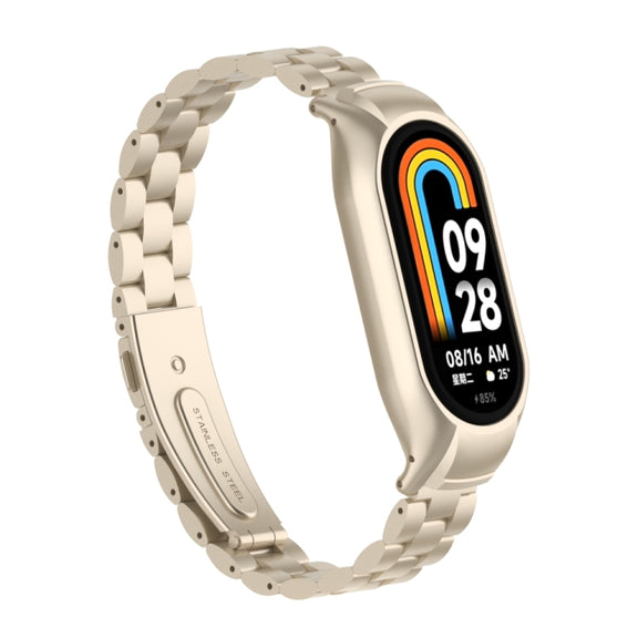 For Xiaomi Mi Band 8 Integrated Metal Case + Three-bead Watch Band(Starlight Color)