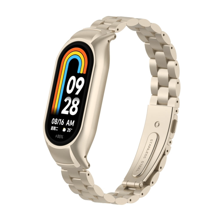 For Xiaomi Mi Band 8 Integrated Metal Case + Three-bead Watch Band(Starlight Color)
