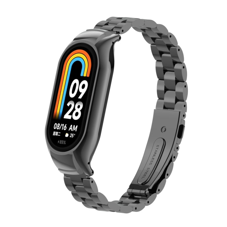 For Xiaomi Mi Band 8 Integrated Metal Case + Three-bead Watch Band(Black)
