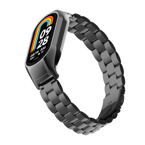 For Xiaomi Mi Band 8 Integrated Metal Case + Three-bead Watch Band(Black)
