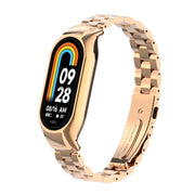 For Xiaomi Mi Band 8 Integrated Metal Case + Three-bead Watch Band(Rose Gold)