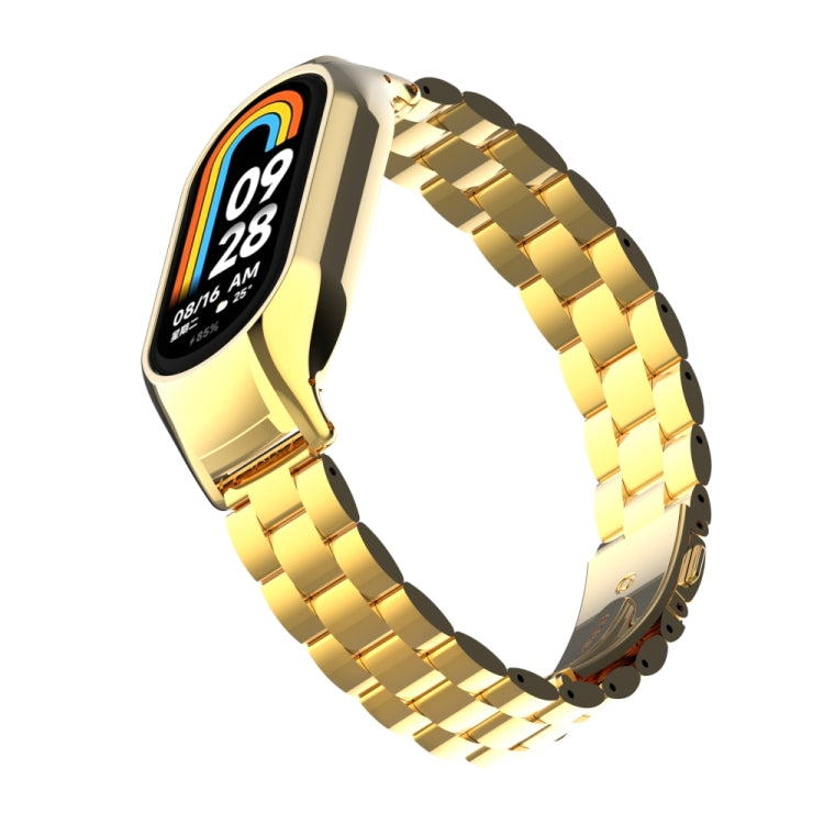 For Xiaomi Mi Band 8 Integrated Metal Case + Three-bead Watch Band(Gold) - Smart Wear by PMC TechLife | Online Shopping South Africa | PMC TechLife