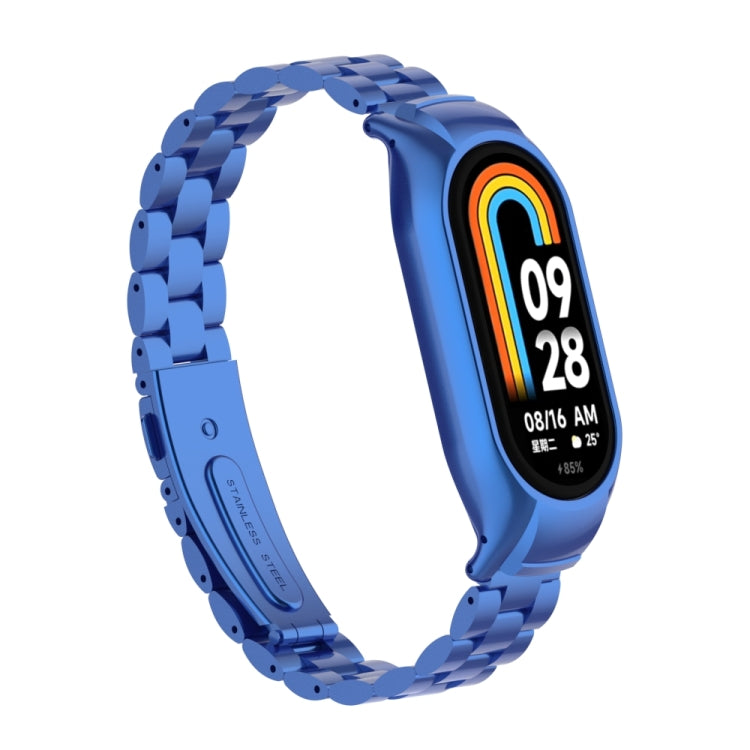 For Xiaomi Mi Band 8 Integrated Metal Case + Three-bead Watch Band(Blue)