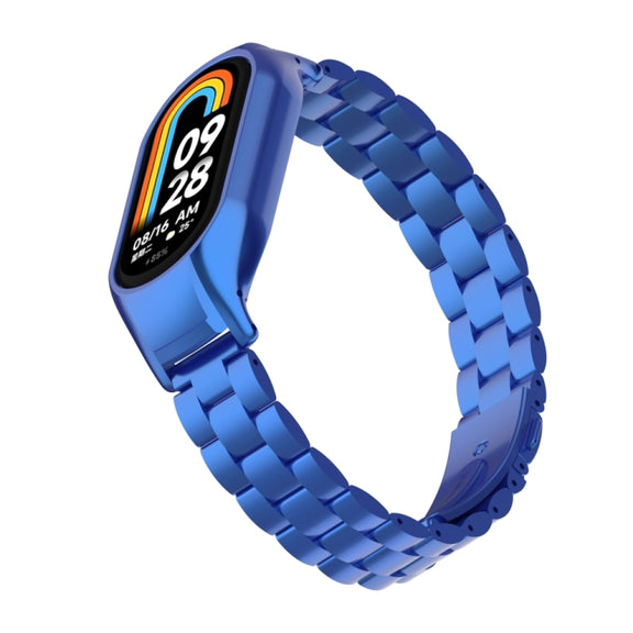 For Xiaomi Mi Band 8 Integrated Metal Case + Three-bead Watch Band(Blue)
