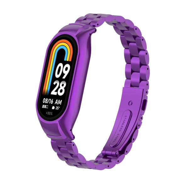 For Xiaomi Mi Band 8 Integrated Metal Case + Three-bead Watch Band(Purple)