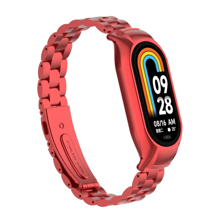 For Xiaomi Mi Band 8 Integrated Metal Case + Three-bead Watch Band(Red)
