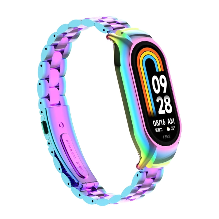 For Xiaomi Mi Band 8 Integrated Metal Case + Three-bead Watch Band(Colorful)