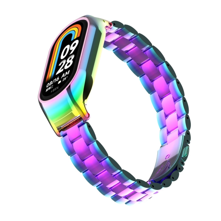 For Xiaomi Mi Band 8 Integrated Metal Case + Three-bead Watch Band(Colorful) - Smart Wear by PMC TechLife | Online Shopping South Africa | PMC TechLife