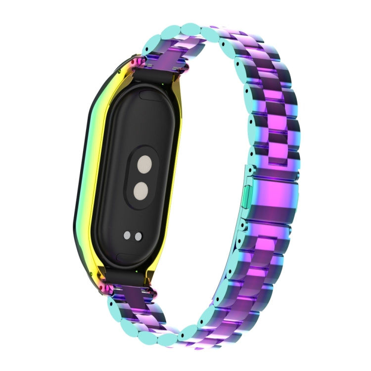 For Xiaomi Mi Band 8 Integrated Metal Case + Three-bead Watch Band(Colorful) - Smart Wear by PMC TechLife | Online Shopping South Africa | PMC TechLife