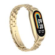 For Xiaomi Mi Band 8 Integrated Metal Case + Three-bead Watch Band(Retro Gold)
