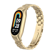 For Xiaomi Mi Band 8 Integrated Metal Case + Three-bead Watch Band(Retro Gold)