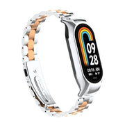 For Xiaomi Mi Band 8 Integrated Metal Case + Three-bead Watch Band(Silver+Rose Gold)
