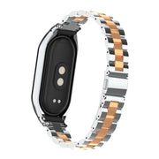 For Xiaomi Mi Band 8 Integrated Metal Case + Three-bead Watch Band(Silver+Rose Gold)