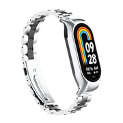 For Xiaomi Mi Band 8 Integrated Metal Case + Three-bead Watch Band(Silver+Black)