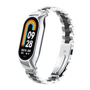 For Xiaomi Mi Band 8 Integrated Metal Case + Three-bead Watch Band(Silver+Black)