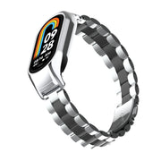 For Xiaomi Mi Band 8 Integrated Metal Case + Three-bead Watch Band(Silver+Black)