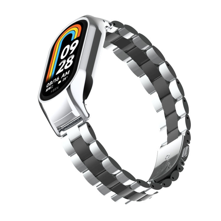 For Xiaomi Mi Band 8 Integrated Metal Case + Three-bead Watch Band(Silver+Black)