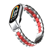 For Xiaomi Mi Band 8 Integrated Metal Case + Three-bead Watch Band(Silver+Red)