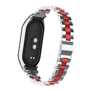 For Xiaomi Mi Band 8 Integrated Metal Case + Three-bead Watch Band(Silver+Red)