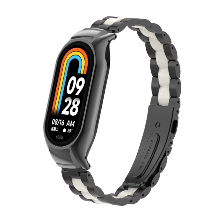 For Xiaomi Mi Band 8 Integrated Metal Case + Three-bead Watch Band(Black+White) - Smart Wear by PMC TechLife | Online Shopping South Africa | PMC TechLife