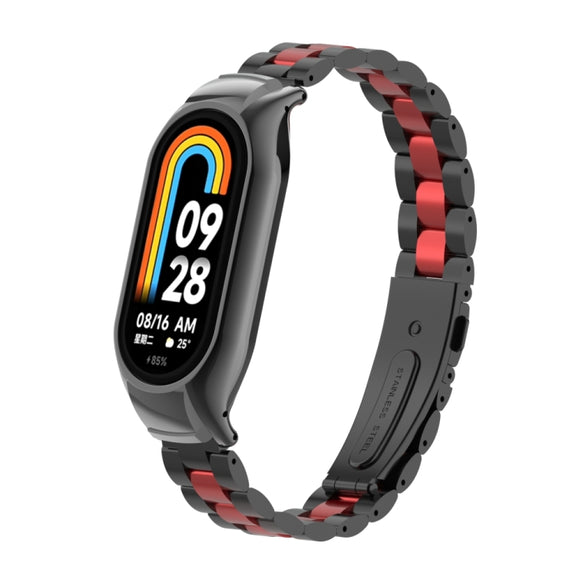 For Xiaomi Mi Band 8 Integrated Metal Case + Three-bead Watch Band(Black+Red)