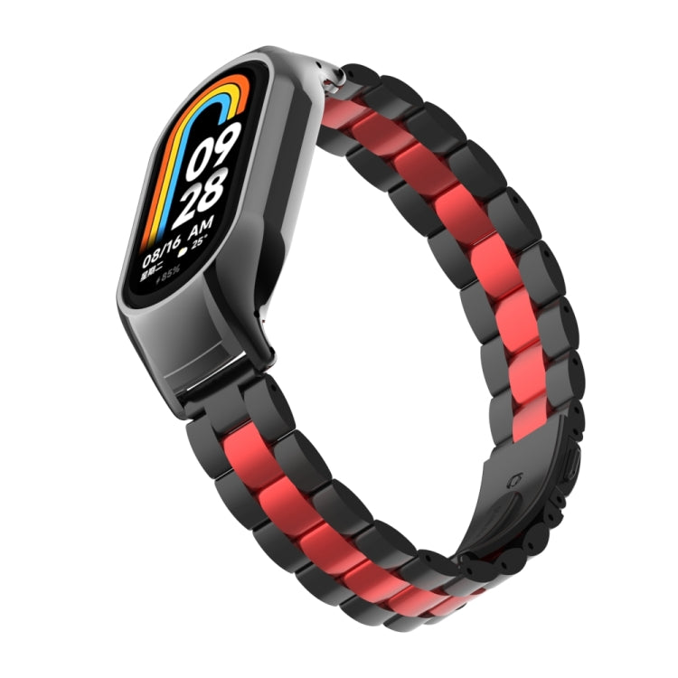 For Xiaomi Mi Band 8 Integrated Metal Case + Three-bead Watch Band(Black+Red)