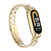 For Xiaomi Mi Band 8 Integrated Metal Case + Three-bead Watch Band(Champagne+White)