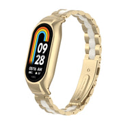For Xiaomi Mi Band 8 Integrated Metal Case + Three-bead Watch Band(Champagne+White)