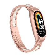 For Xiaomi Mi Band 8 Integrated Metal Case + Three-bead Watch Band(Rose Red+White)