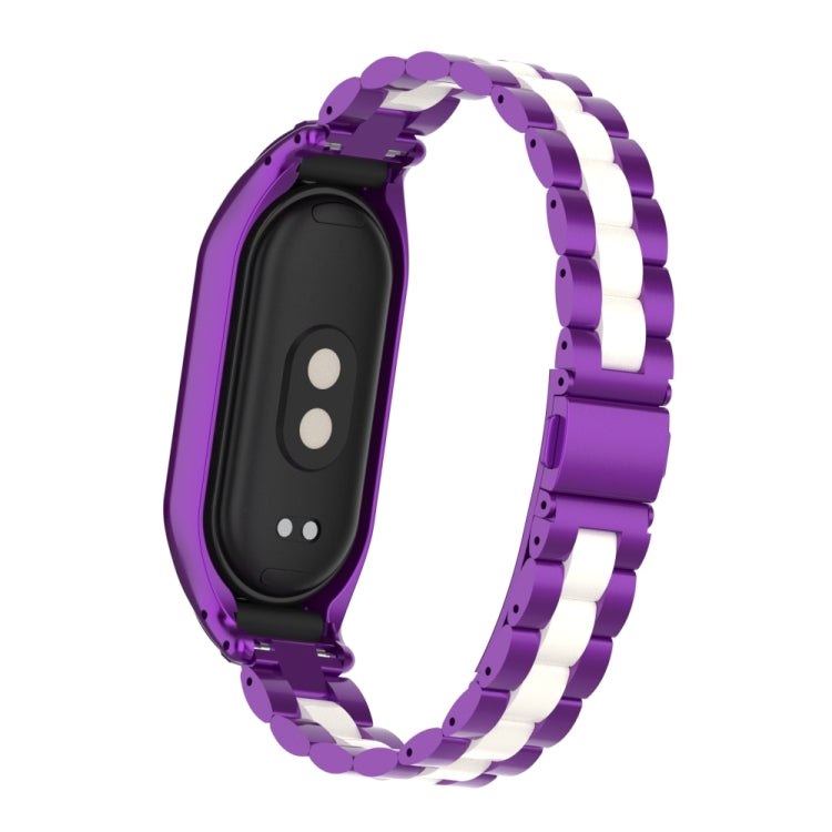 For Xiaomi Mi Band 8 Integrated Metal Case + Three-bead Watch Band(Purple+White)