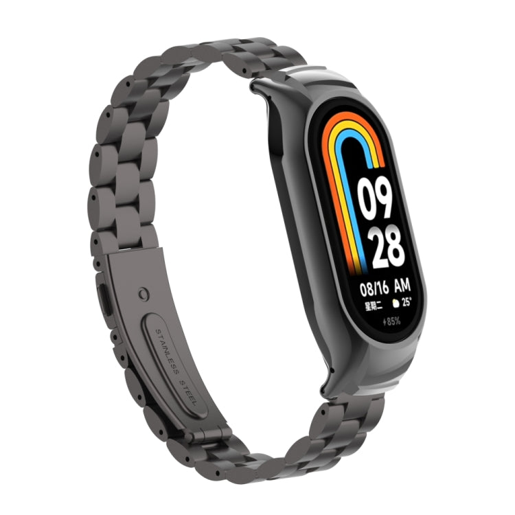 For Xiaomi Mi Band 8 Integrated Metal Case + Three-bead Watch Band(Elegant Black) - Smart Wear by PMC TechLife | Online Shopping South Africa | PMC TechLife