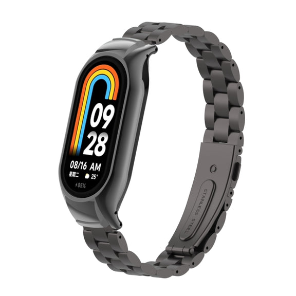 For Xiaomi Mi Band 8 Integrated Metal Case + Three-bead Watch Band(Elegant Black)