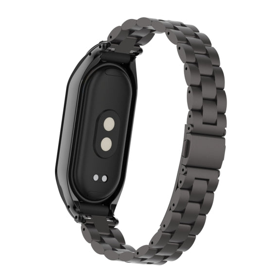 For Xiaomi Mi Band 8 Integrated Metal Case + Three-bead Watch Band(Elegant Black)