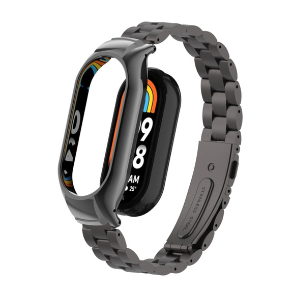 For Xiaomi Mi Band 8 Integrated Metal Case + Three-bead Watch Band(Elegant Black)