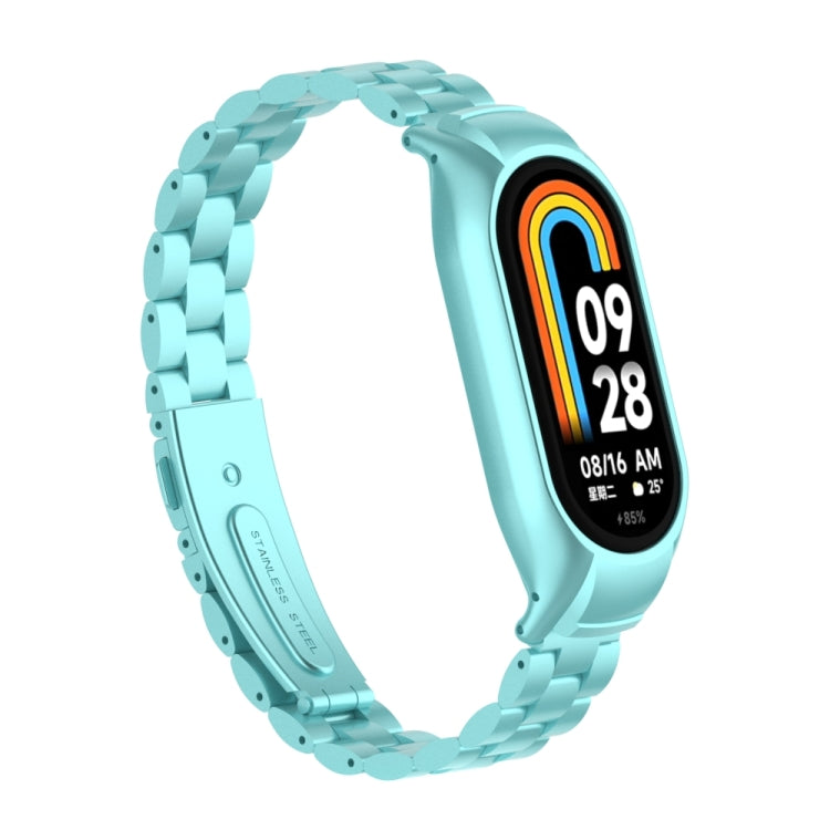 For Xiaomi Mi Band 8 Integrated Metal Case + Three-bead Watch Band(Cloud Blue)