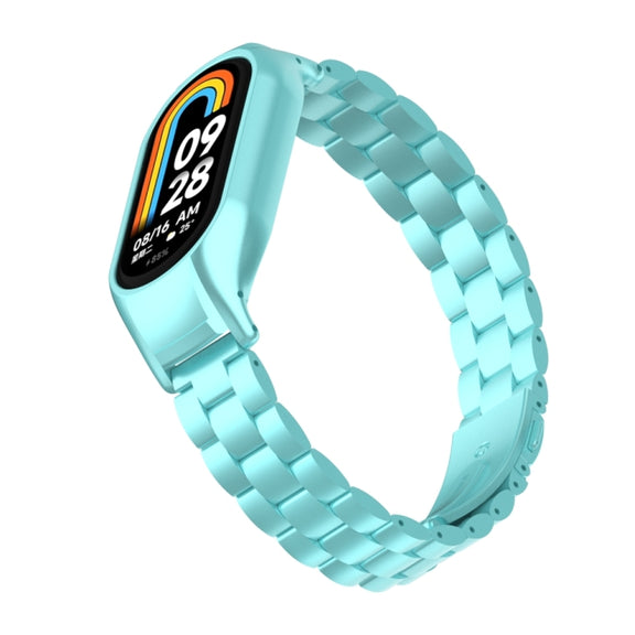 For Xiaomi Mi Band 8 Integrated Metal Case + Three-bead Watch Band(Cloud Blue)