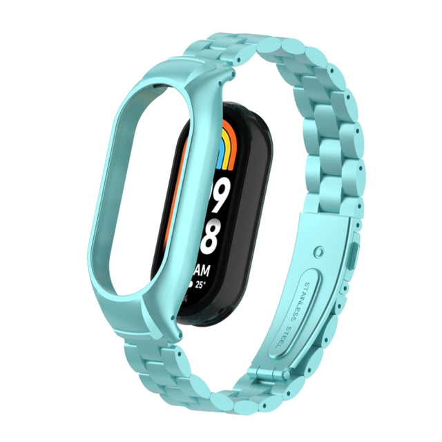 For Xiaomi Mi Band 8 Integrated Metal Case + Three-bead Watch Band(Cloud Blue)