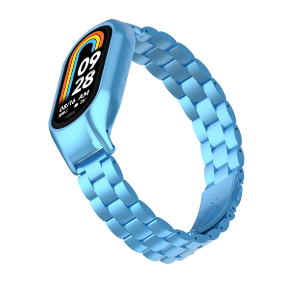For Xiaomi Mi Band 8 Integrated Metal Case + Three-bead Watch Band(Sky Blue)