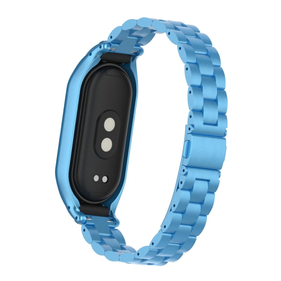 For Xiaomi Mi Band 8 Integrated Metal Case + Three-bead Watch Band(Sky Blue)