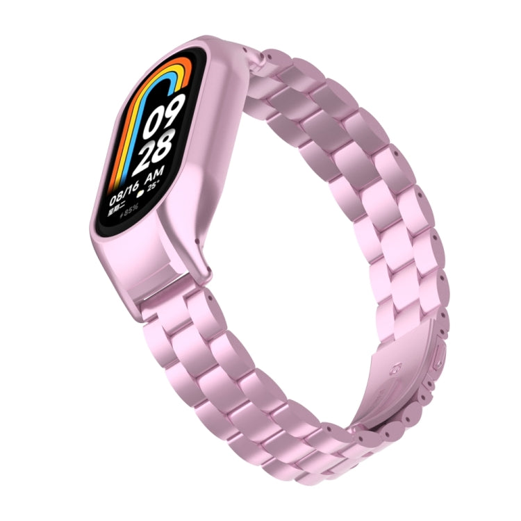 For Xiaomi Mi Band 8 Integrated Metal Case + Three-bead Watch Band(Rose Pink) - Smart Wear by PMC TechLife | Online Shopping South Africa | PMC TechLife