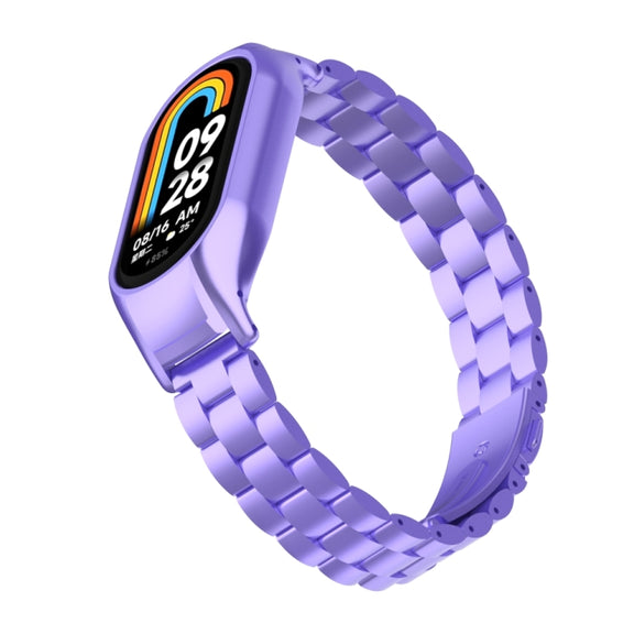 For Xiaomi Mi Band 8 Integrated Metal Case + Three-bead Watch Band(Hyun Purple)
