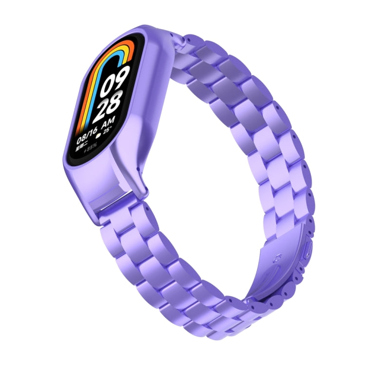 For Xiaomi Mi Band 8 Integrated Metal Case + Three-bead Watch Band(Hyun Purple)