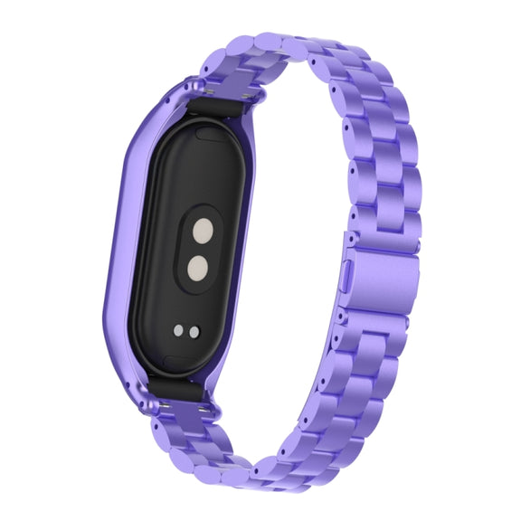 For Xiaomi Mi Band 8 Integrated Metal Case + Three-bead Watch Band(Hyun Purple)