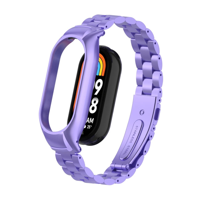 For Xiaomi Mi Band 8 Integrated Metal Case + Three-bead Watch Band(Hyun Purple)