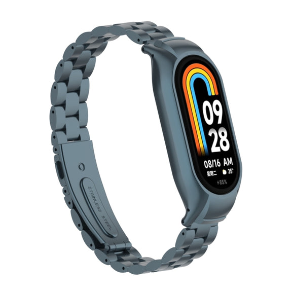 For Xiaomi Mi Band 8 Integrated Metal Case + Three-bead Watch Band(Titanium Gray)