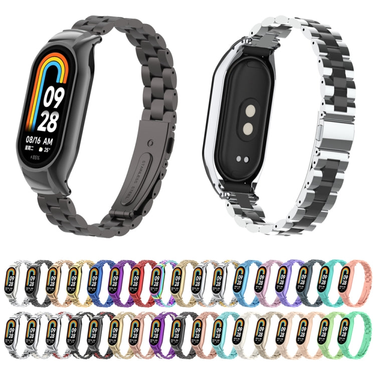 For Xiaomi Mi Band 8 Integrated Metal Case + Three-bead Watch Band(Cloud Blue)