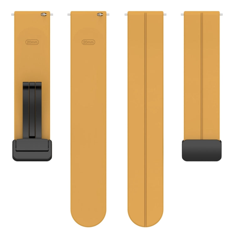 20mm Universal Flat Head Groove Folding Black Buckle Silicone Watch Band(Yellow)