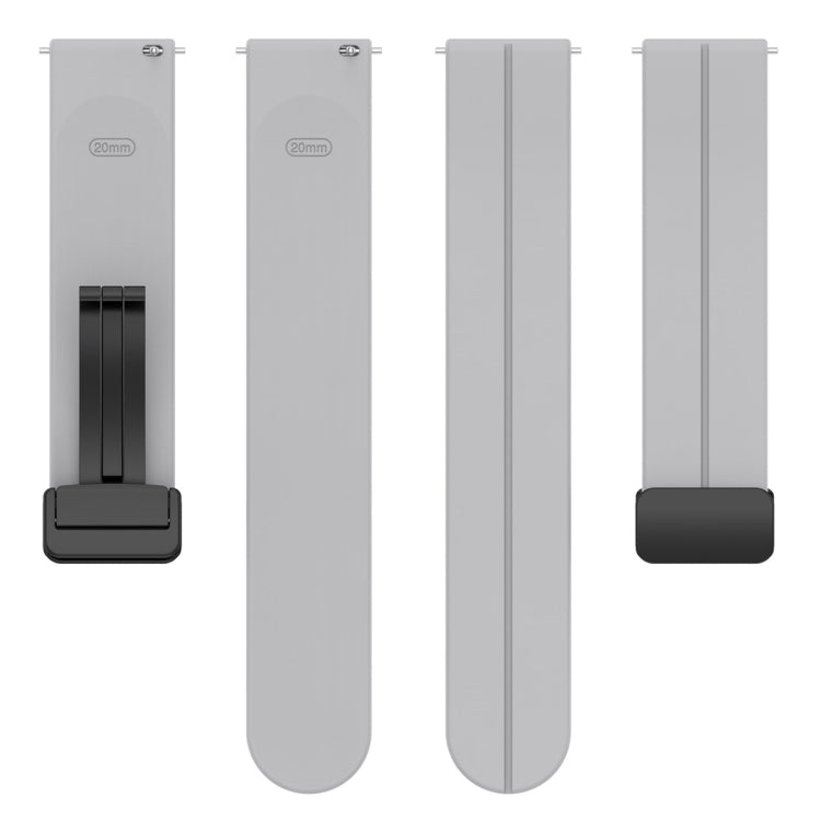 20mm Universal Flat Head Groove Folding Black Buckle Silicone Watch Band(Light Grey)